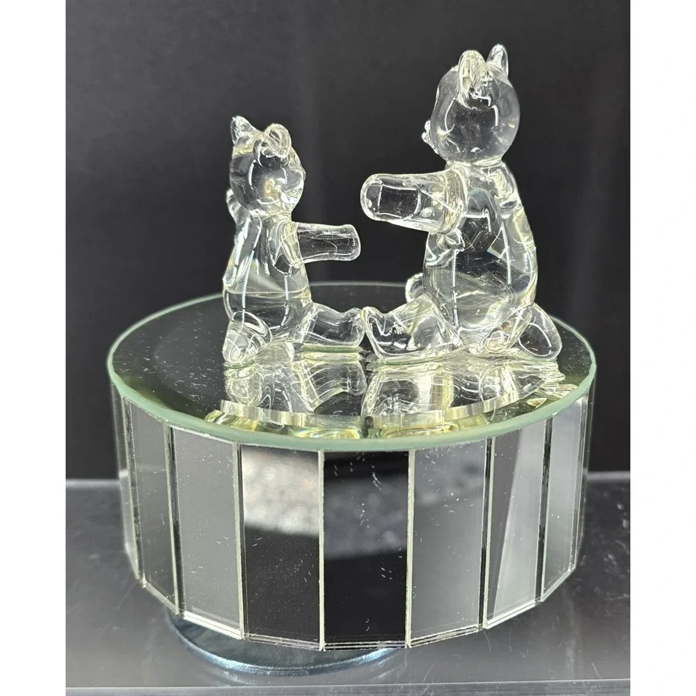 Vintage Music Box Rotating Glass Teddy Bear Mirror Works Collectible‎ Gift